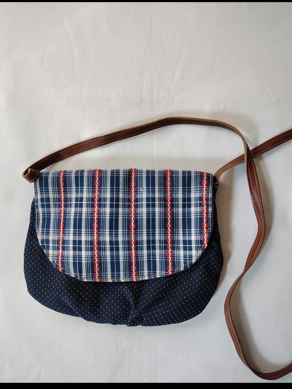 Rachel Elise Plaid Flap Crossbody Shoulder Bag Navy, Red Handmade NC
